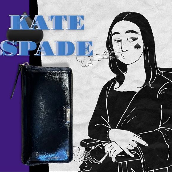 Kate Spade New York Black Patent Leather Zip Around Wallet - Picture 1 of 10